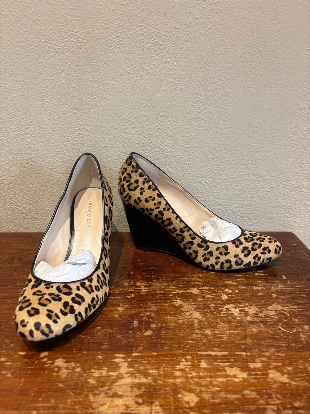 Franco Sarto Leopard Print Wedge Pumps - Tan & Black